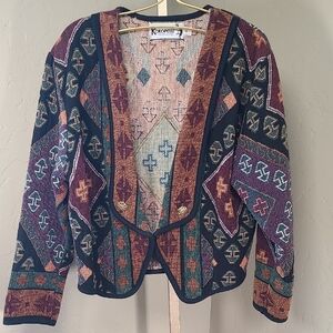 Kokopelli Vintage Geometric Cardigan Jacket Multicolor 100% Cotton Made In USA